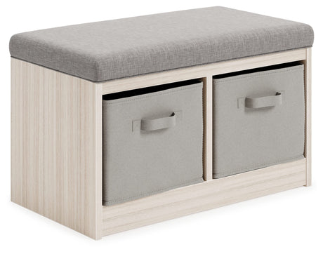 Blariden Upholstered Storage Bench with Removable Baskets, Gray