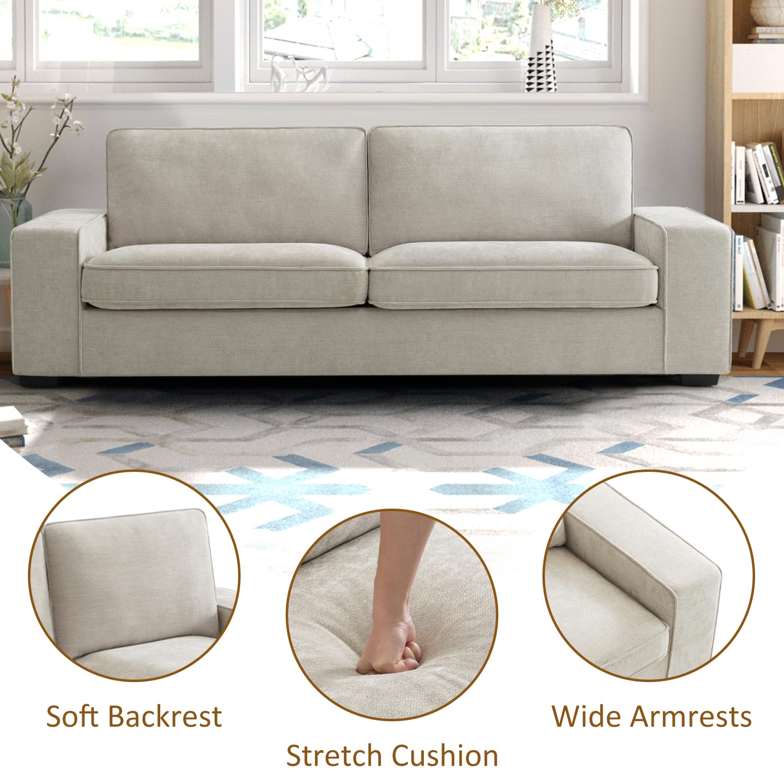 88" Chenille Sofa Couch, 3 Seater Loveseat for Living Room, Lounge Sofa for Bedroom