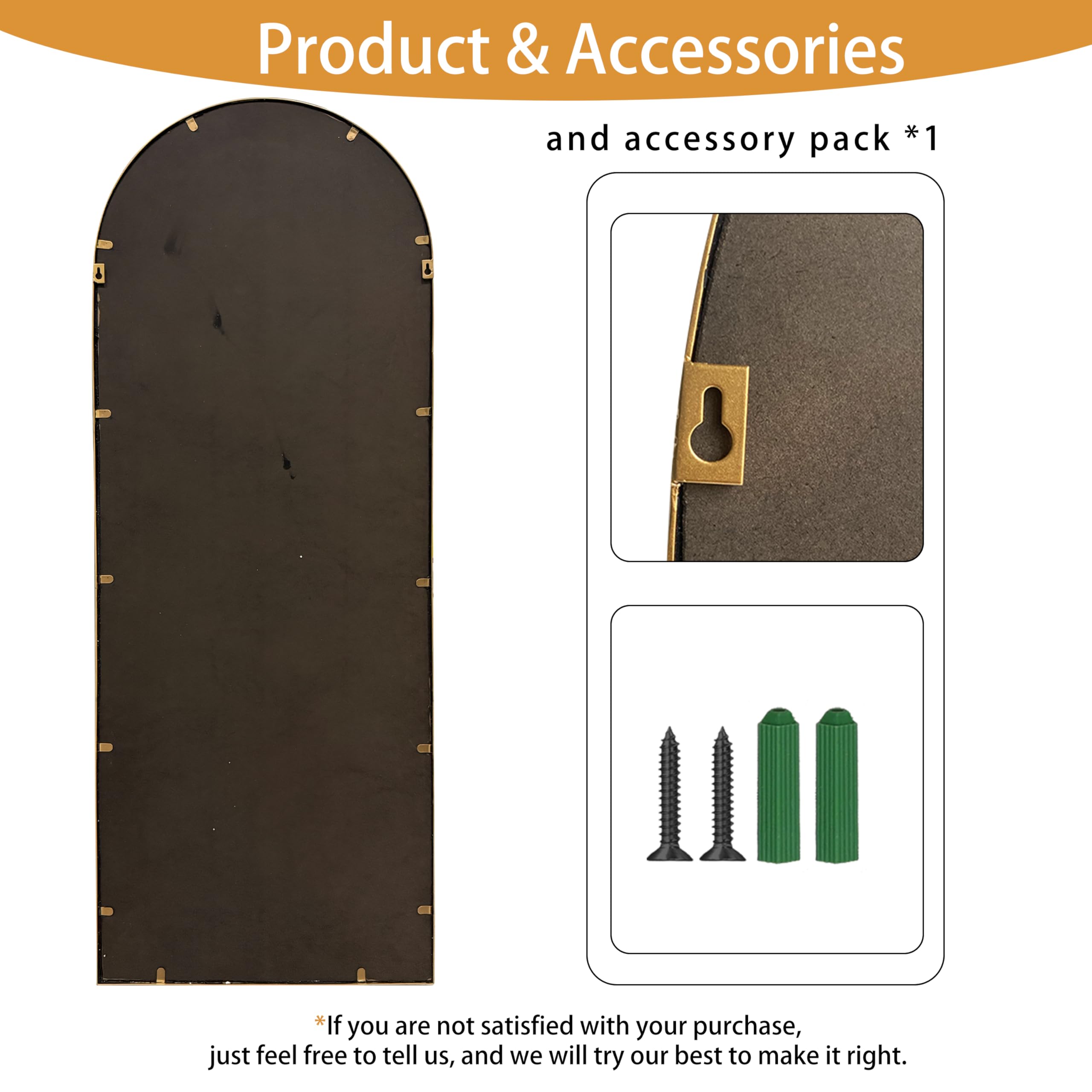 Vintage Gold Arch Floor Mirror 20"x53" - Full Length Wall Mirror with Beaded Metal Frame