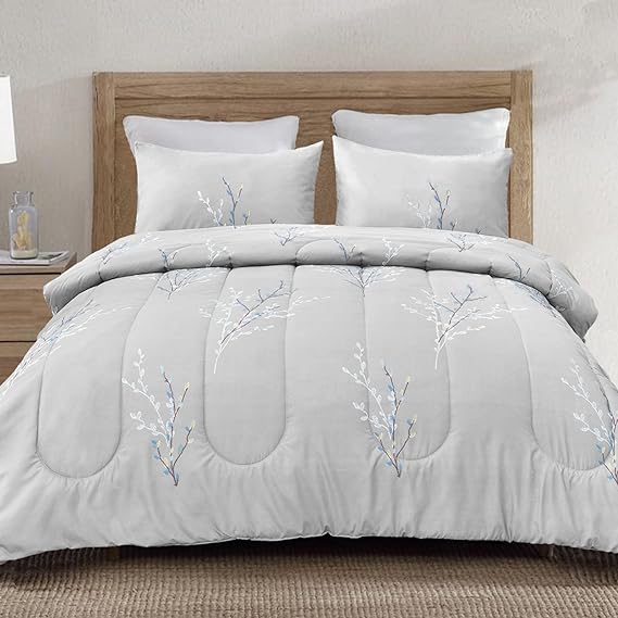 3-Piece Floral Queen Comforter Set, Microfiber Bedding Down Alternative Comforter