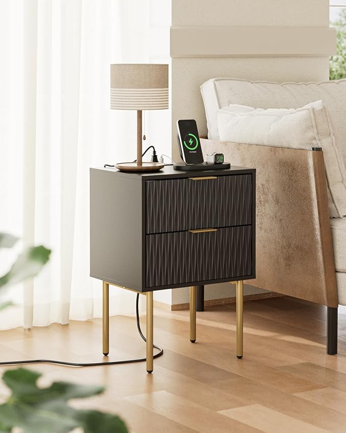 Night Stand, Modern Bedside Table with 2 Storage Drawer, Small Side Table