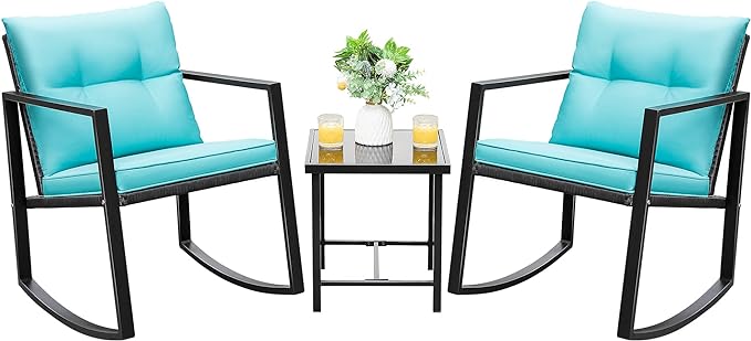 3 Piece Rocking Bistro Set Wicker Patio Outdoor Furniture Porch Chairs