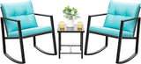 3 Piece Rocking Bistro Set Wicker Patio Outdoor Furniture Porch Chairs