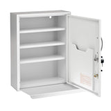 White Locking Medication Cabinet with Document Pocket, Metal Wall Mounted