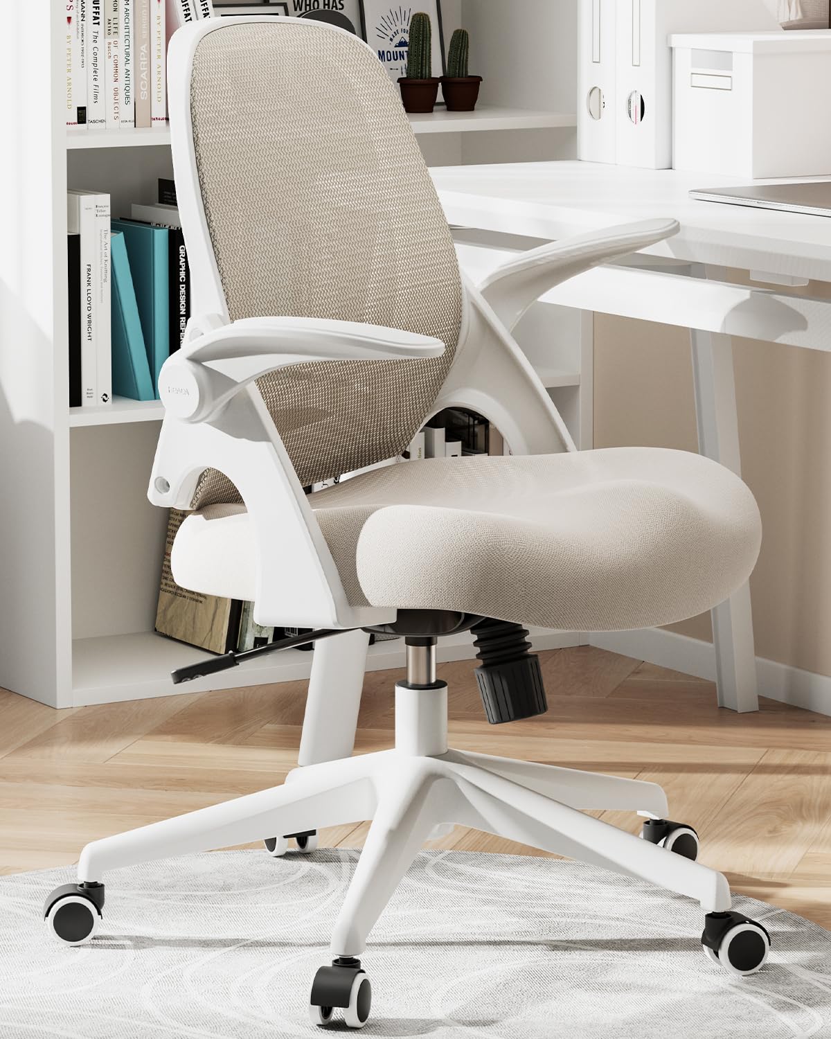 Office Chair, Desk Chair with Flip-Up Armrests and Saddle Cushion, Ergonomic Office