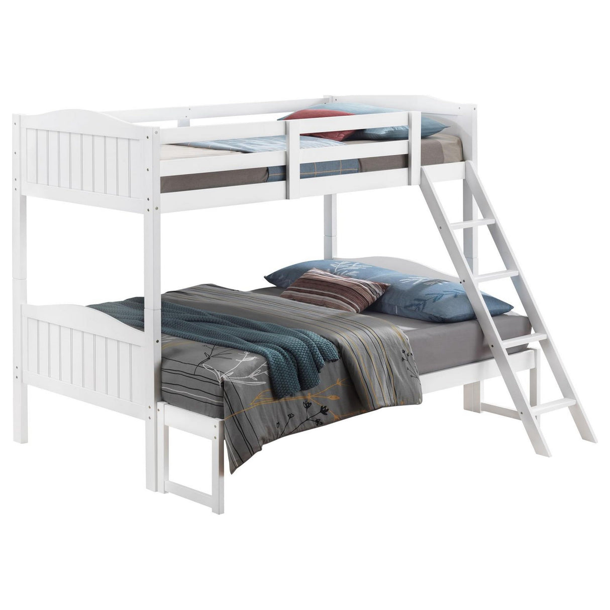 Full Bunk Bed, Attached Ladder, Guard Rails, White Wood