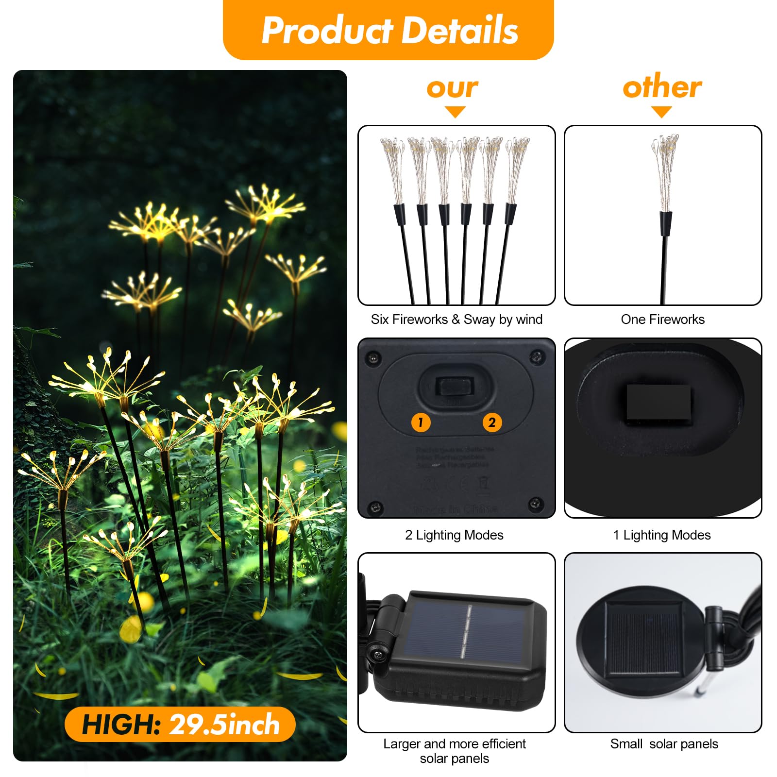 Solar Garden Lights 4 Pack Twinkling Solar Firework Lights with 2 Modes