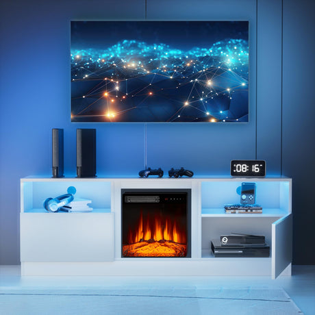 Fireplace TV Stand with 18" Electric Fireplace, LED Light Entertainment Center