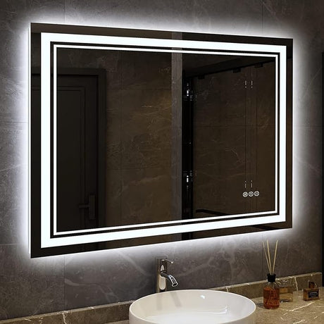 40x32 LED Mirror for Bathroom with Front and Backlit, Anti-Fog Lighted Vanity Mirror,