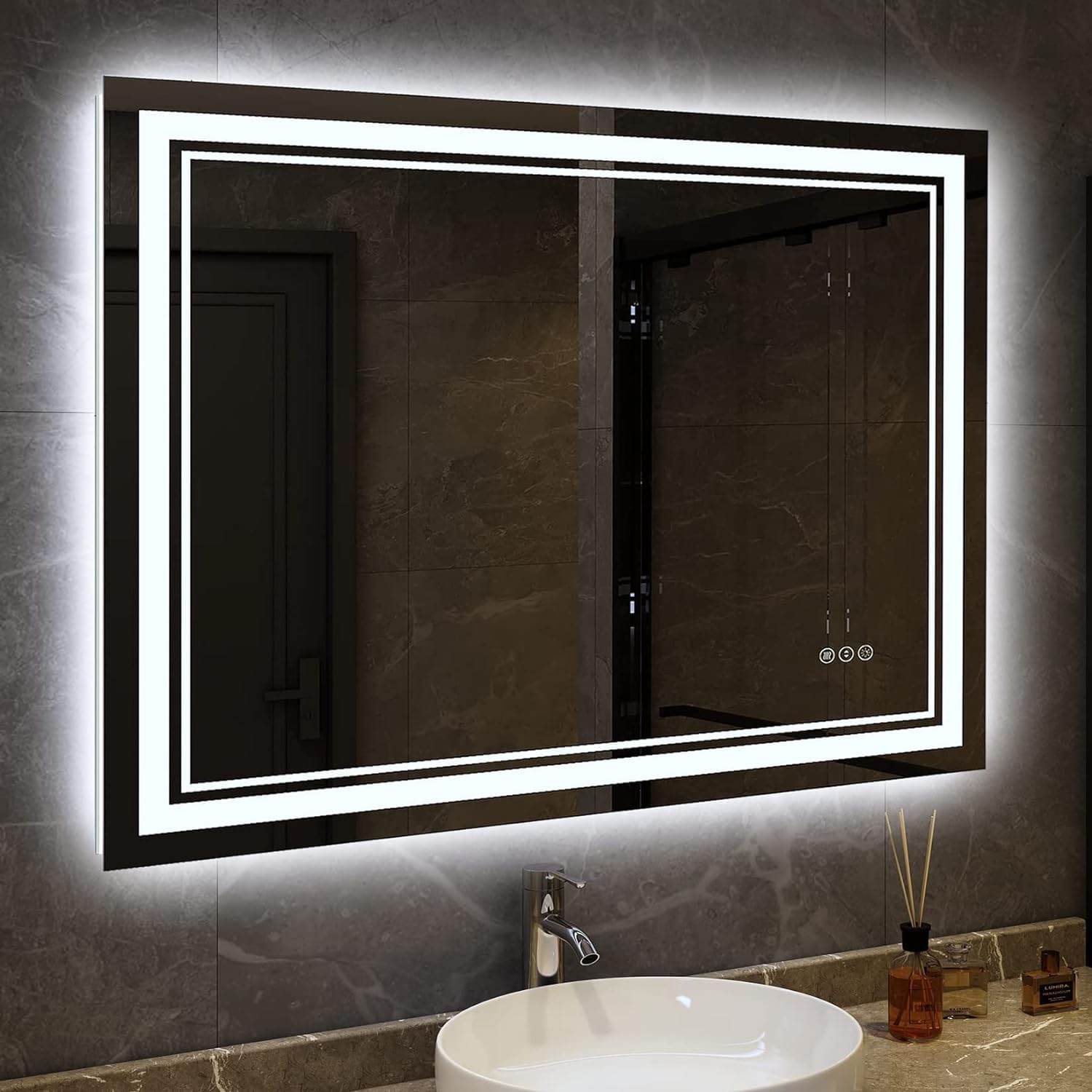 Mirror for Bathroom with Front and Backlit, Anti-Fog Lighted Vanity Mirror