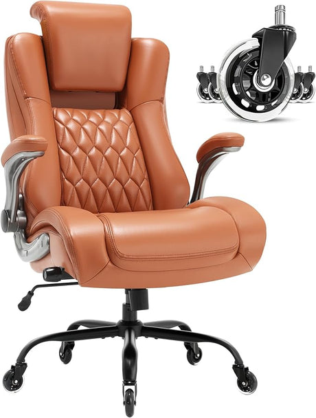 High Back Office Chair with Flip-up Armrests - Lifting Headrest, Built-in Adjustable