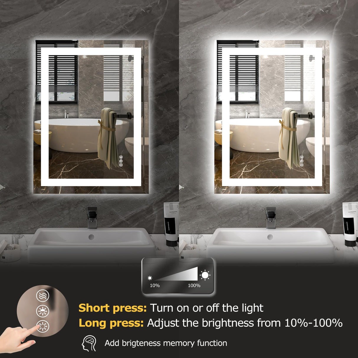 LED Bathroom Mirror with Lights 24"x 32" Wall Vanity LED Mirror Stepless Dimmable