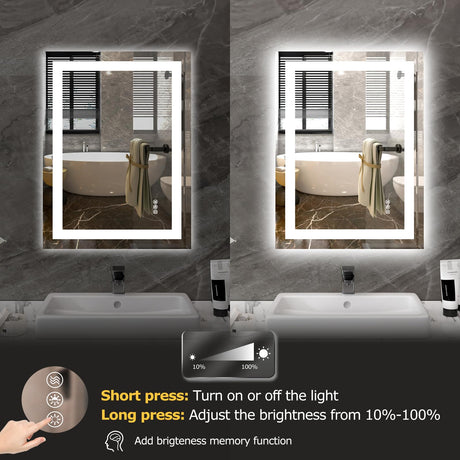 LED Bathroom Mirror with Lights 24"x 32" Wall Vanity LED Mirror Stepless Dimmable