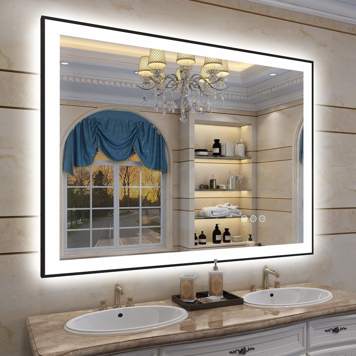 44x 36 Led Bathroom Mirrors with Black Trim, Lighted Vanity Mirrors for Wall, 3 Colors,