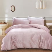 Dirty Pink Velvet Microfiber Duvet Cover Set Queen Size, 3 Piece Reversible Duvet