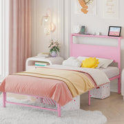 Twin Bed Frame with Storage, LED Lights & Charging Station