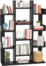 Bookshelf, Tree-Shaped Bookcase Storage Shelf with 13 compartments, Books Organizer Display Cube Shelves, Industrial Free Floor Standing Wood Open Bookshelves for Home