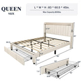 Queen Size Bed Frame, Upholstered Platform Bed with Storage Drawers Headboard