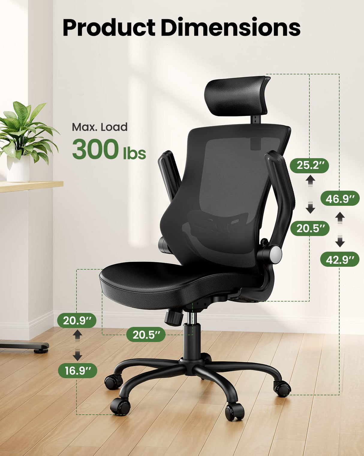 Office Chair Ergonomic Desk-Chair: Mesh Back Computer Chair with PU Leather Seat,