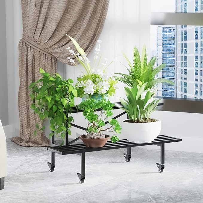 2 Tier Sturdy Metal Plant Stand Heavy Duty Plant Holder for Home Indoor and Outdoor
