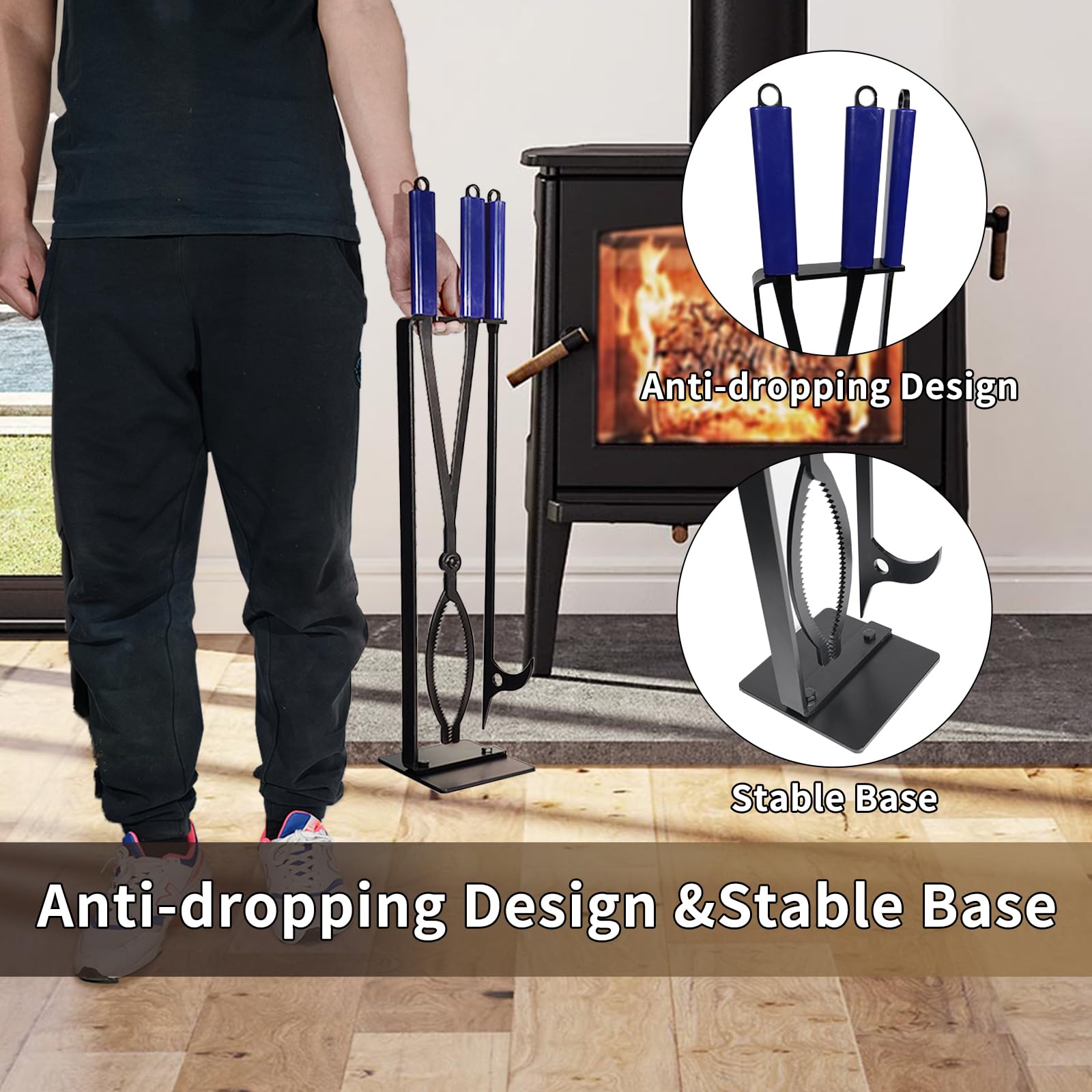 Fire Pit Tools Set with 28" Fire Poker and Log Tongs, Wrought Iron Fireplace Tools