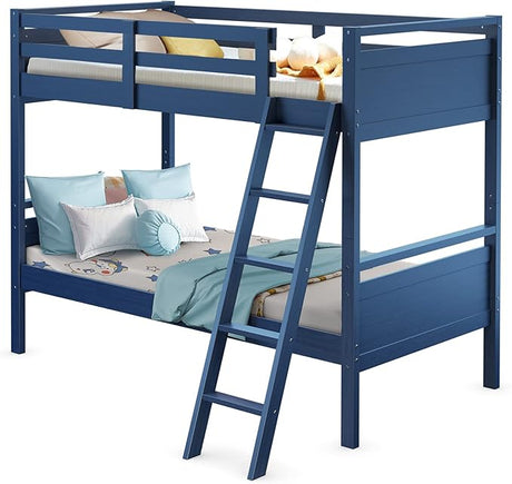 Twin-Over-Twin Wood Bunk Bed, 2-in-1 Convertible Space-Saving Bunk Bed for Bedroom