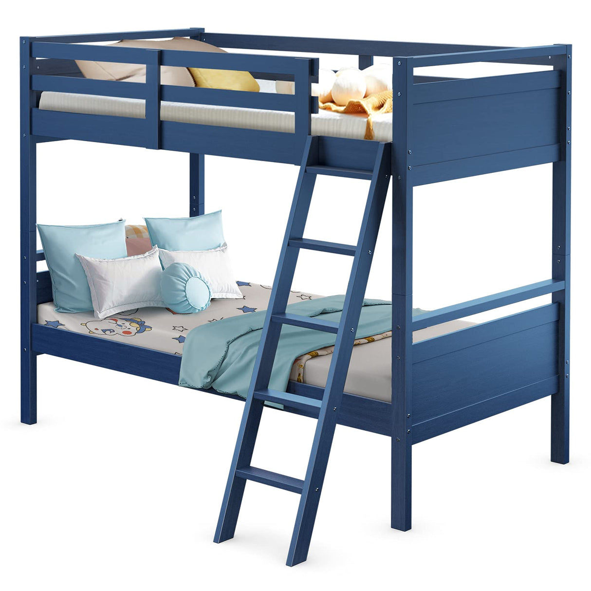 Twin-Over-Twin Wood Bunk Bed, 2-in-1 Convertible Space-Saving Bunk Bed for Bedroom