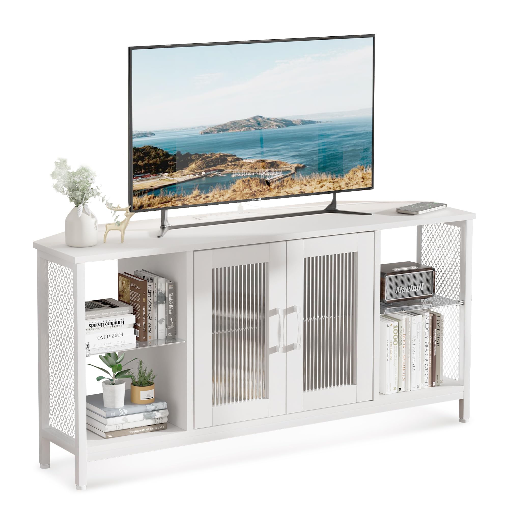 46-Inch TV Stand with LED Lights & Glass Storage