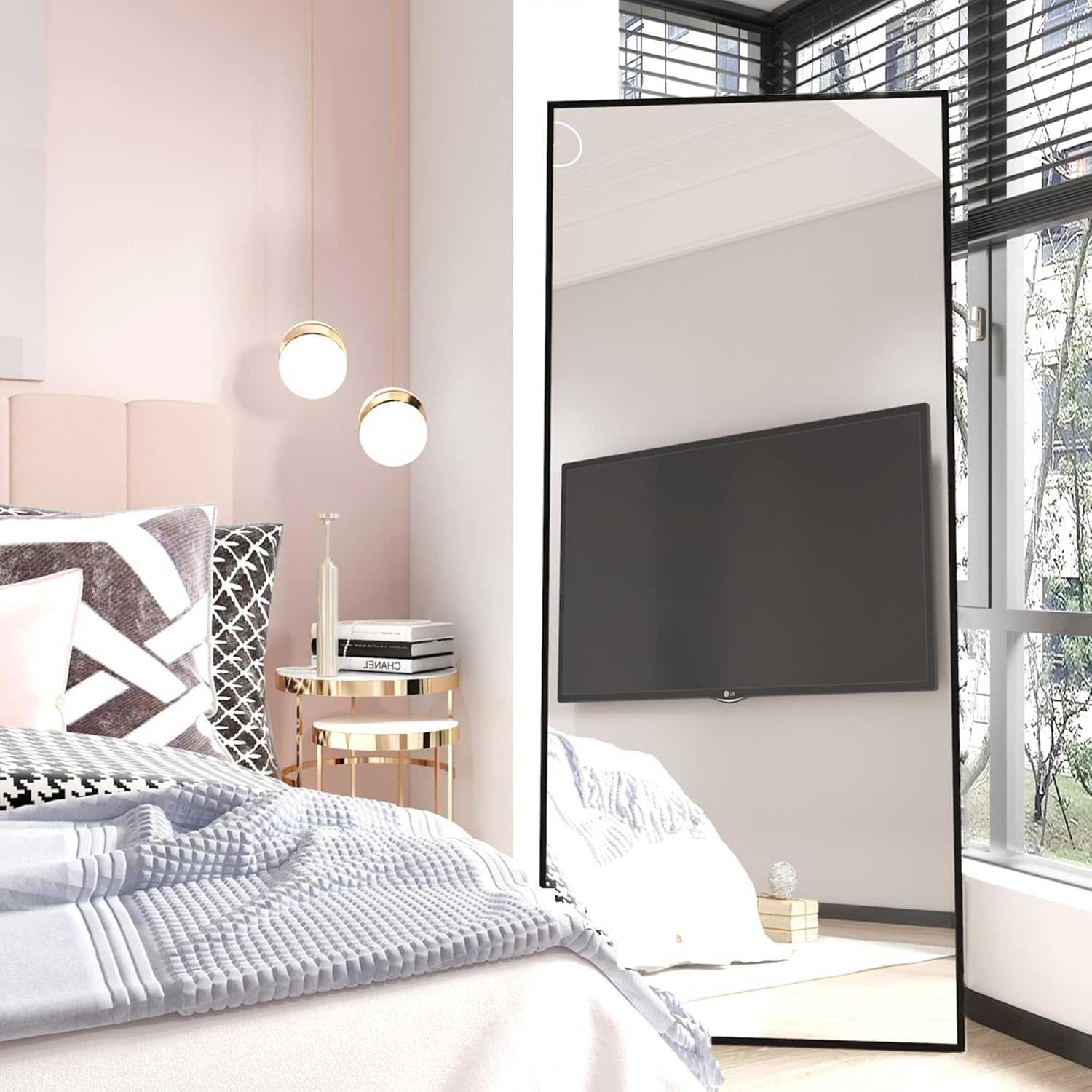 Full Length Floor Mirror 65"x24" - Large Black Rectangle Standing Mirror