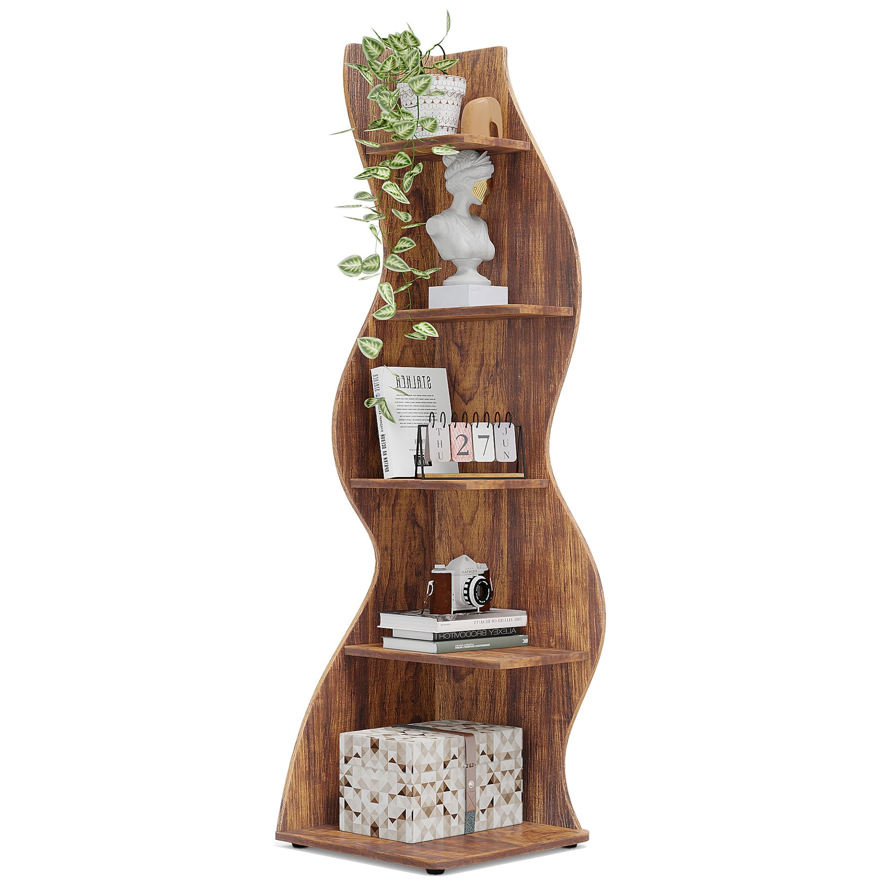 Corner Shelf, Rustic 5-Tier Wall Corner Bookshelf,