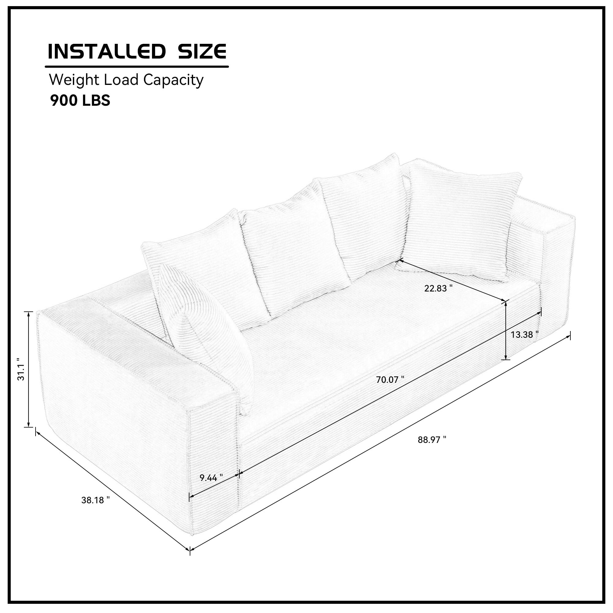 Corduroy Sofa with 5 Matching Cushions for Modern Living Room 3-Seater Sofa