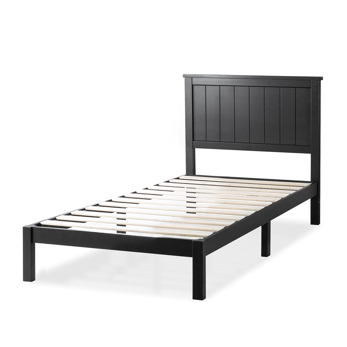 Santiago Wood Platform Bed Frame with Slat Support - Twin, Black