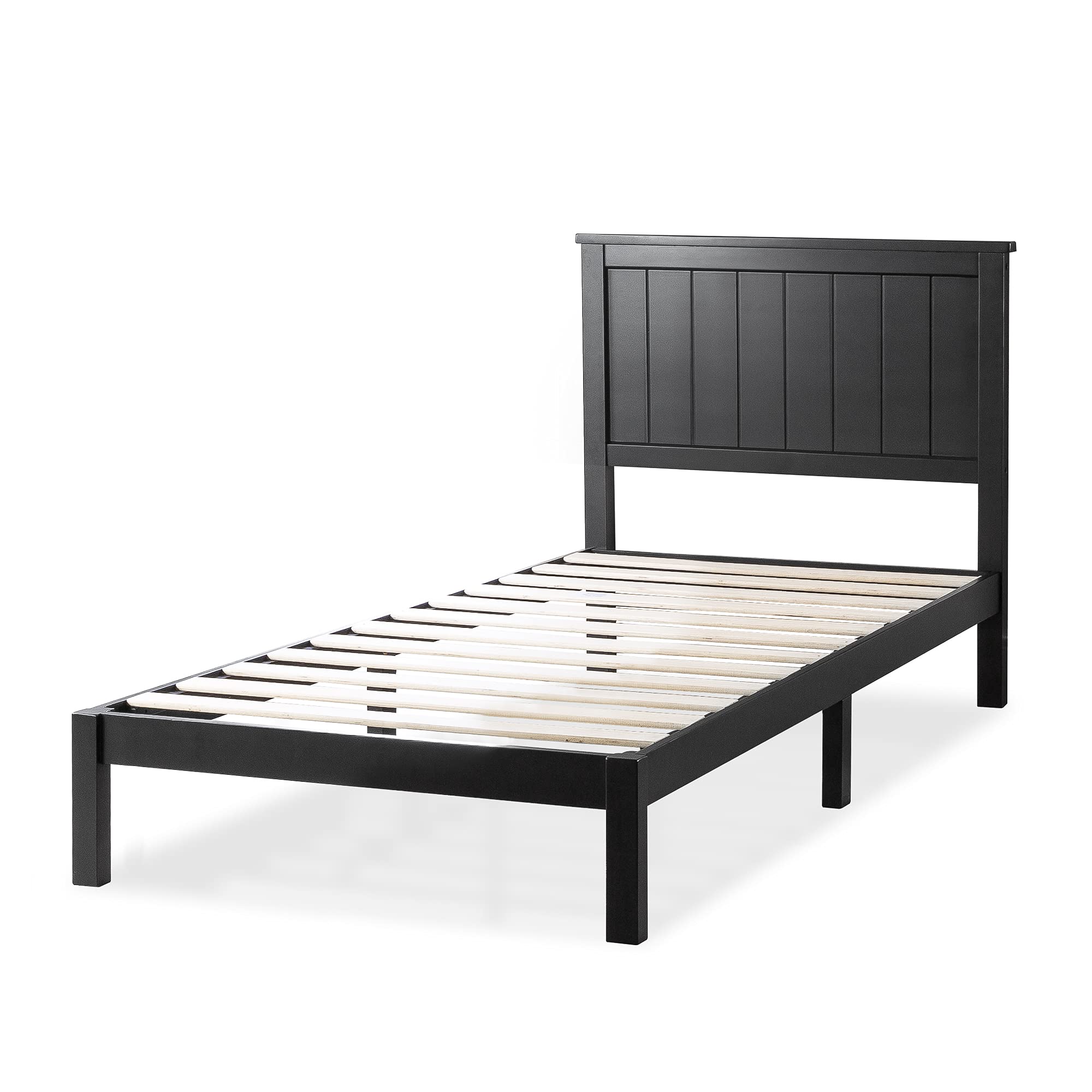 Santiago Wood Platform Bed Frame with Slat Support - Twin, Black