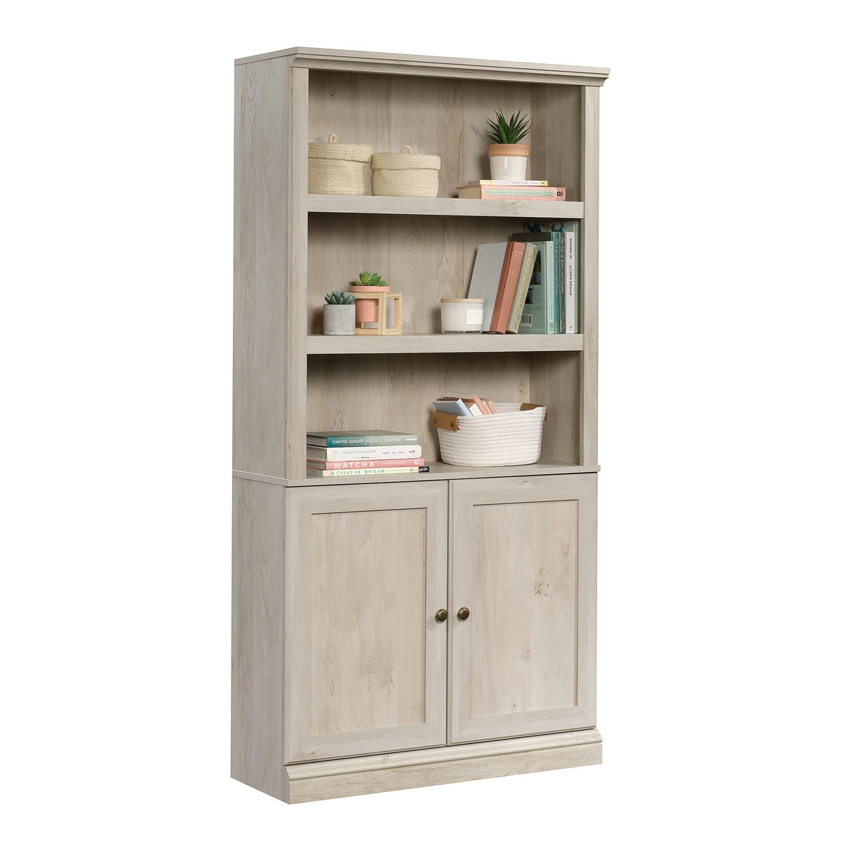 Miscellaneous Storage Bookcase/ Book Shelf With Doors, Chalked Chestnut finish