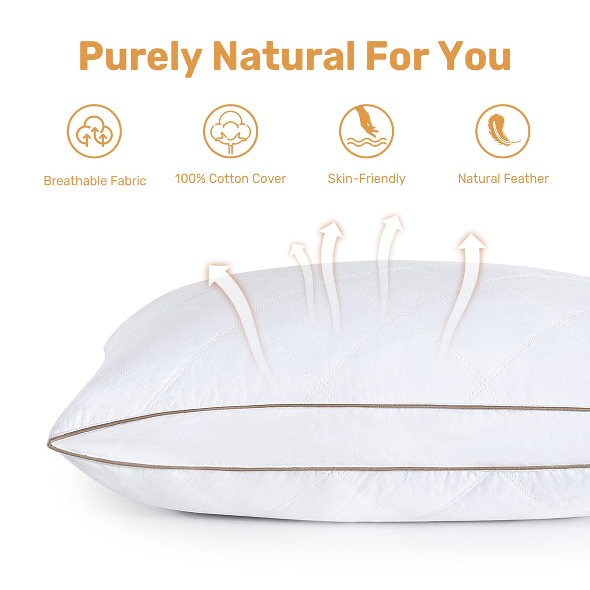 Natural Goose Feathers and Down Pillow - Queen Size Set of 2, Medium Firm Pillow