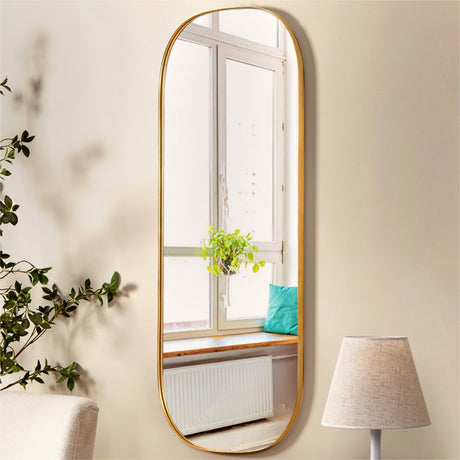 Wall Mirror Decorative Metal Gold Mirror Wall Decor, 18" x47” Oval Tall Mirror