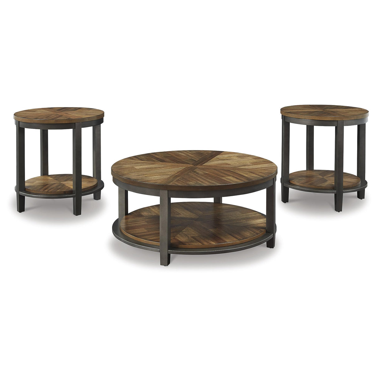 Roybeck Rustic Round 3-Piece Table Set, Includes 1 Coffee Table and 2 End Tables