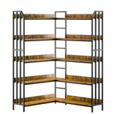 Bookshelf 5 Tiers, Corner Bookcase with Baffles, 70''x47''x44'' Large Industrial Wooden