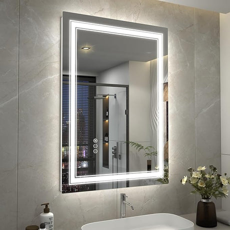 24x36 LED Bathroom Mirror with Lights, LED Dimmable Vanity Mirror for Wall