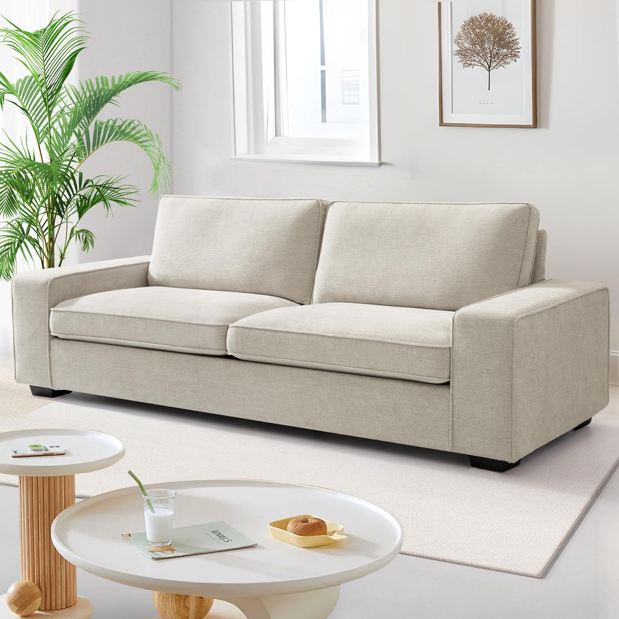 PARKOL 88" Modern Loveseat Sofa, 3 Seater Couch with Removeable and Washable Cushion Cover, Chenille Love Seat for Living Room, Apartment and Small Space, Easy to Install (Beige)