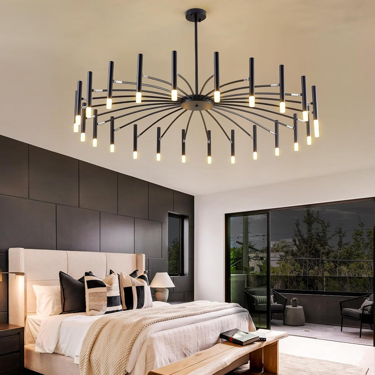 Black Modern Chandelier Large Chandelier Lighting Adjustable Ceiling