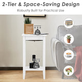 2-Tier End Table Tall Nightstand, Simple Design Sofa Bedside Table