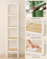 5-Tier Bamboo Bathroom Shelf, Narrow Shelving Unit, Multifunctional Storage