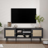 Rattan TV Stand for 55/65/70 inch TV, Boho 59" Entertainment Center with Storag