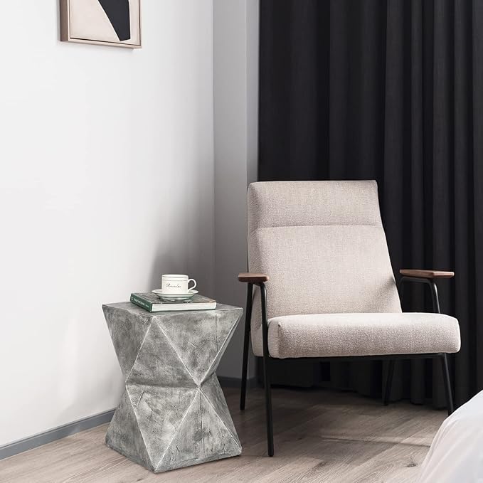 Outdoor Indoor Concrete Side Table, Modern Lightweight Accent End Table for Living Room