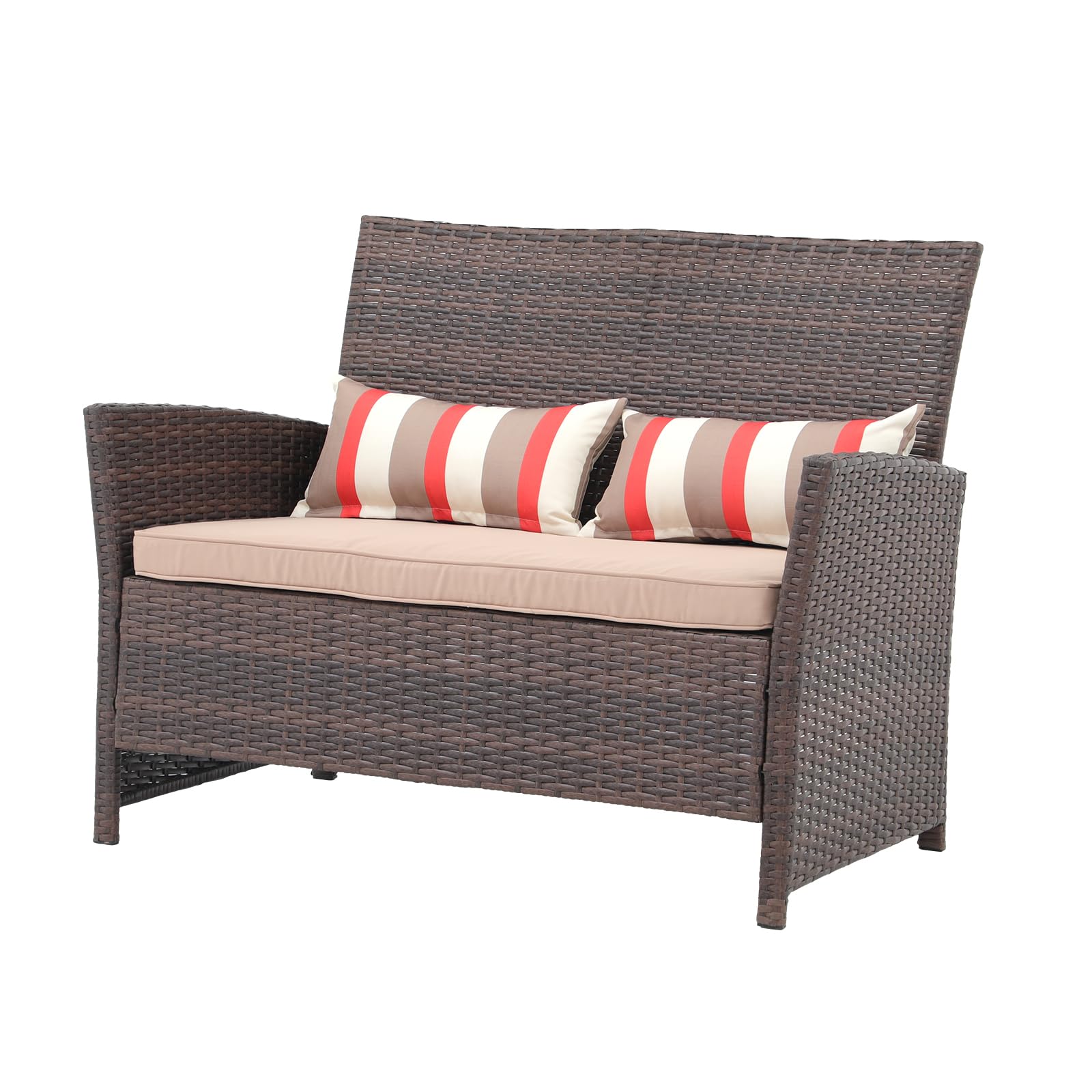 Outdoor Wicker Loveseat with Cushions, 2 Seats Patio PE Rattan Sofa