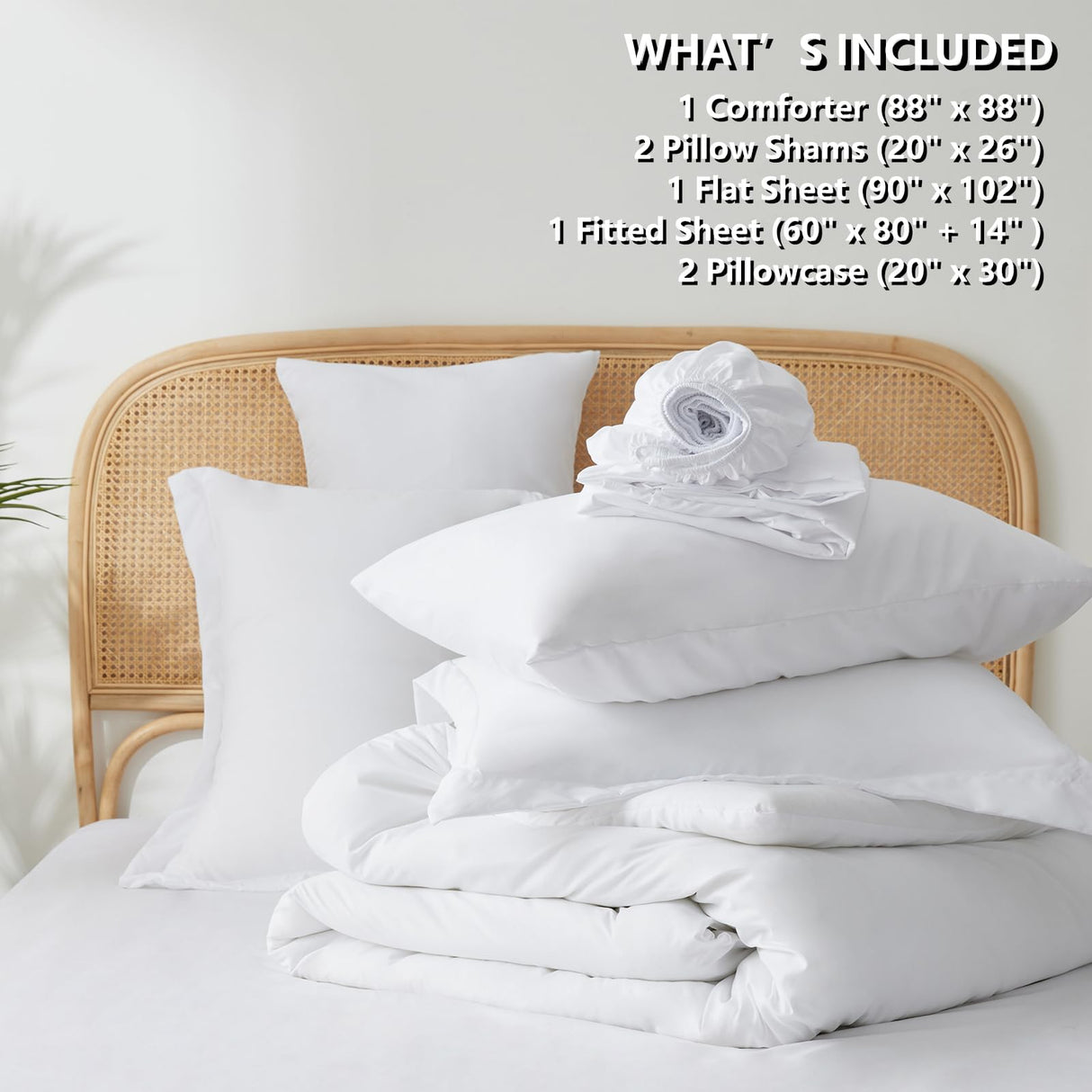 Queen Comforter Set -White Bed in a Bag,7 Pieces All Season Bedding Comforter Sets