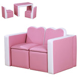 Kids Sofa Set 2-in-1 Multi-Functional Toddler Table Chair Set 2 Seat Couch Storage Box Soft Sturdy Pink