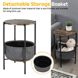 Side Table with Fabric Basket, Sofa Table with Metal Frame & Wood Top, Mufti-Functional