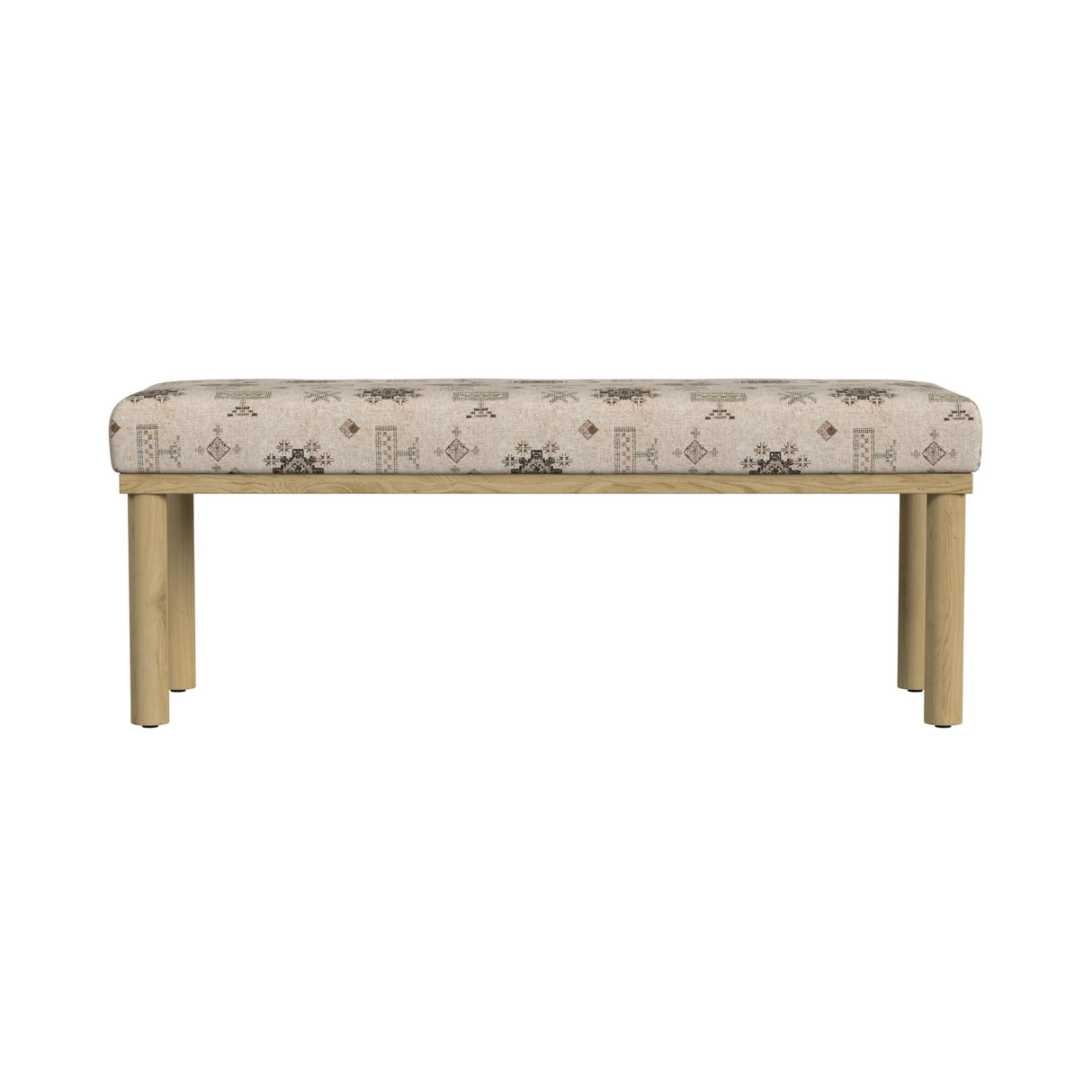 Theodore Decorative Bench with Wood Legs, Large, Cream Contemporary Global Pattern